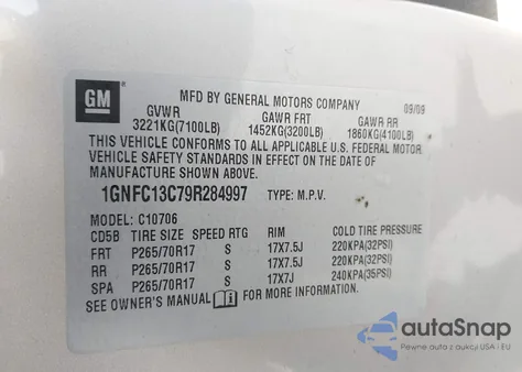 2009 Chevrolet Tahoe Ls z USA, uszkodzony, nr VIN 1GNFC13C79R284997